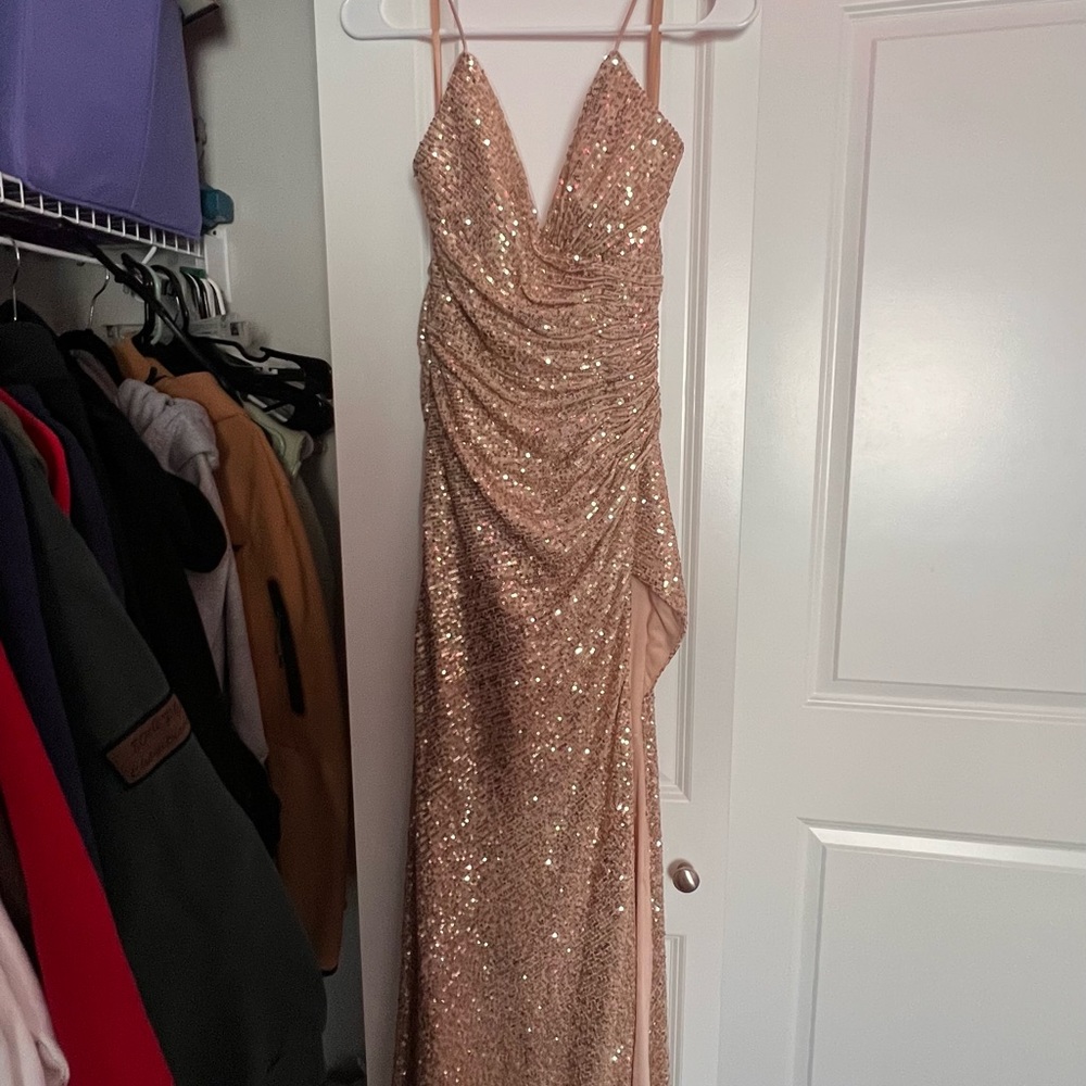 Gold sequin prom dress